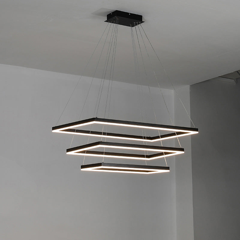 Multi-Tier Linear Suspension Fixture with Integrated LED, Adjustable Cable, Matte Black Metal Frame for Dining & Living Spaces | Thomler