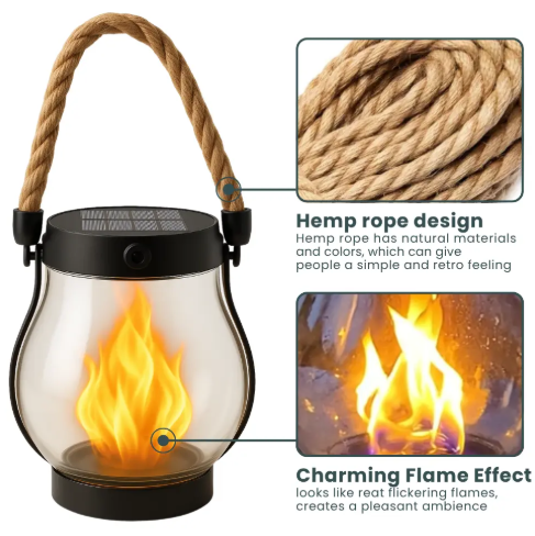 USB Rechargeable Portable Lantern with Hemp Handle & Auto Light Sensor for Patio Deck Porch Bedroom Camping Outdoor Indoor Ambient Lighting | Thomler