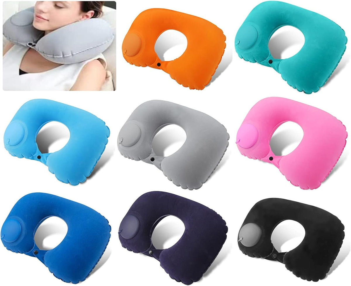 Inflatable Neck Travel Pillow with Built-In Hand Pump for Airplane, Car & Train Trips | Waterproof Ergonomic Support | Compact Portable Desi | Thomler