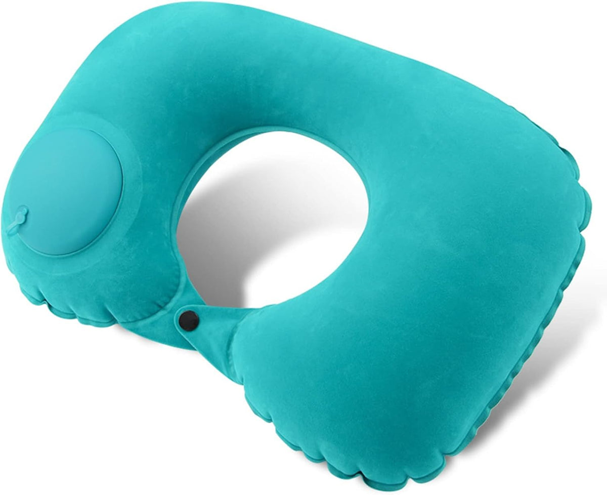 Inflatable Neck Travel Pillow with Built-In Hand Pump for Airplane, Car & Train Trips | Waterproof Ergonomic Support | Compact Portable Desi | Thomler