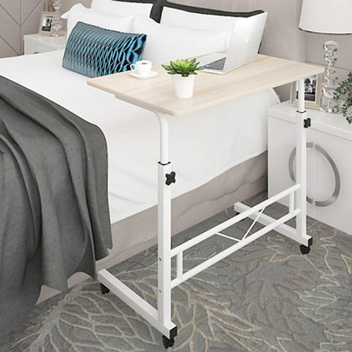 Rollbarer Laptoptisch mit höhenverstellbarem Stahlrahmen (70-88 cm) und Holzplatte, mobile Arbeitsstation für Schlafzimmer, Sofa, Home Office, kompaktes Design | Thomler