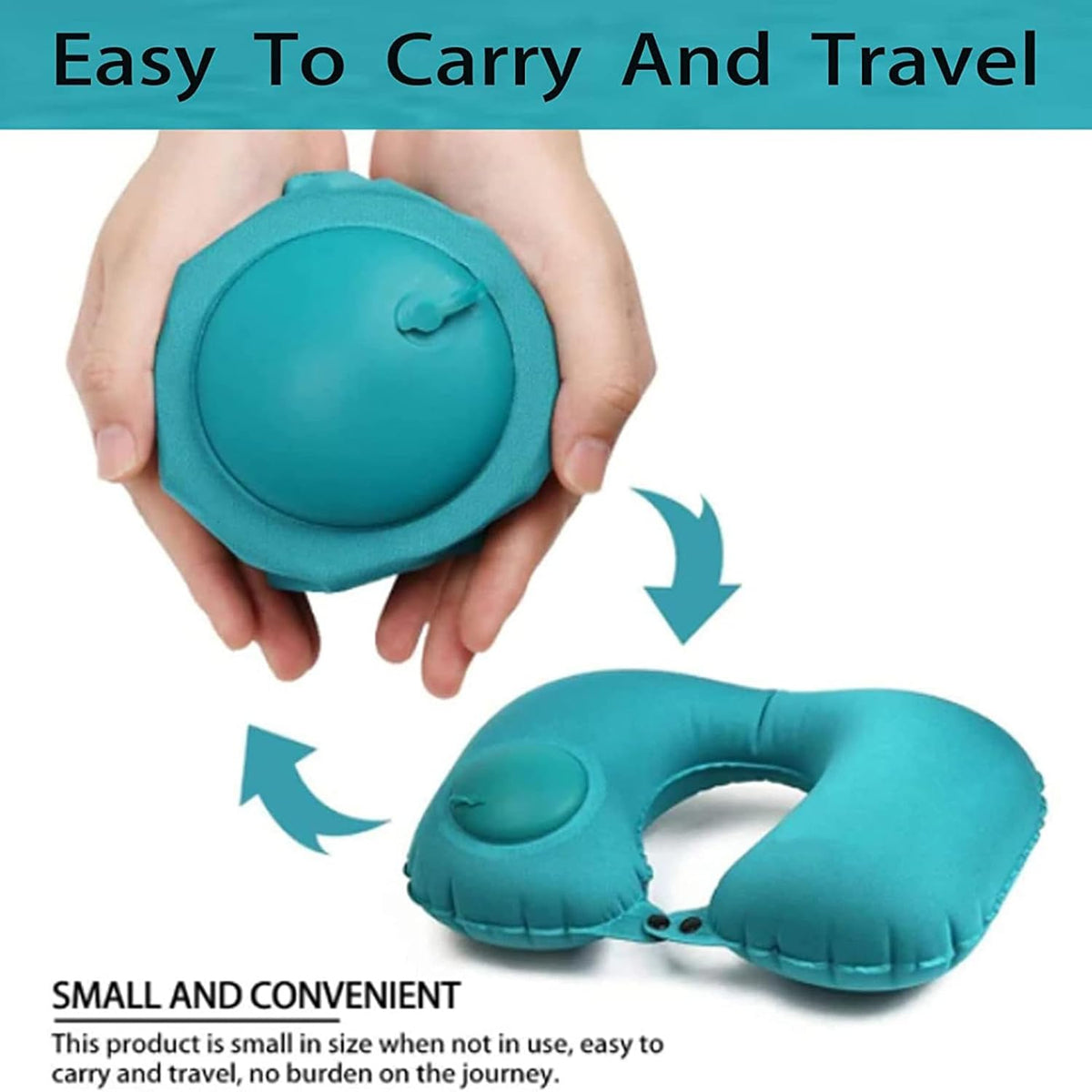 Inflatable Neck Travel Pillow with Built-In Hand Pump for Airplane, Car & Train Trips | Waterproof Ergonomic Support | Compact Portable Desi | Thomler