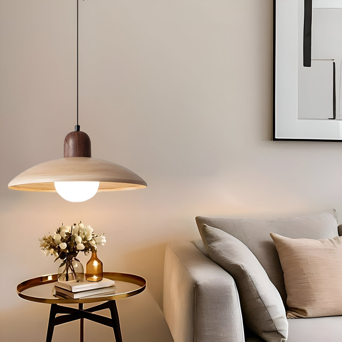 Wood Dome Ceiling Pendant 12 in Walnut Hanging Light for Kitchen Island Dining Table Minimalist Adjustable Cord E27 Socket 110V | Thomler