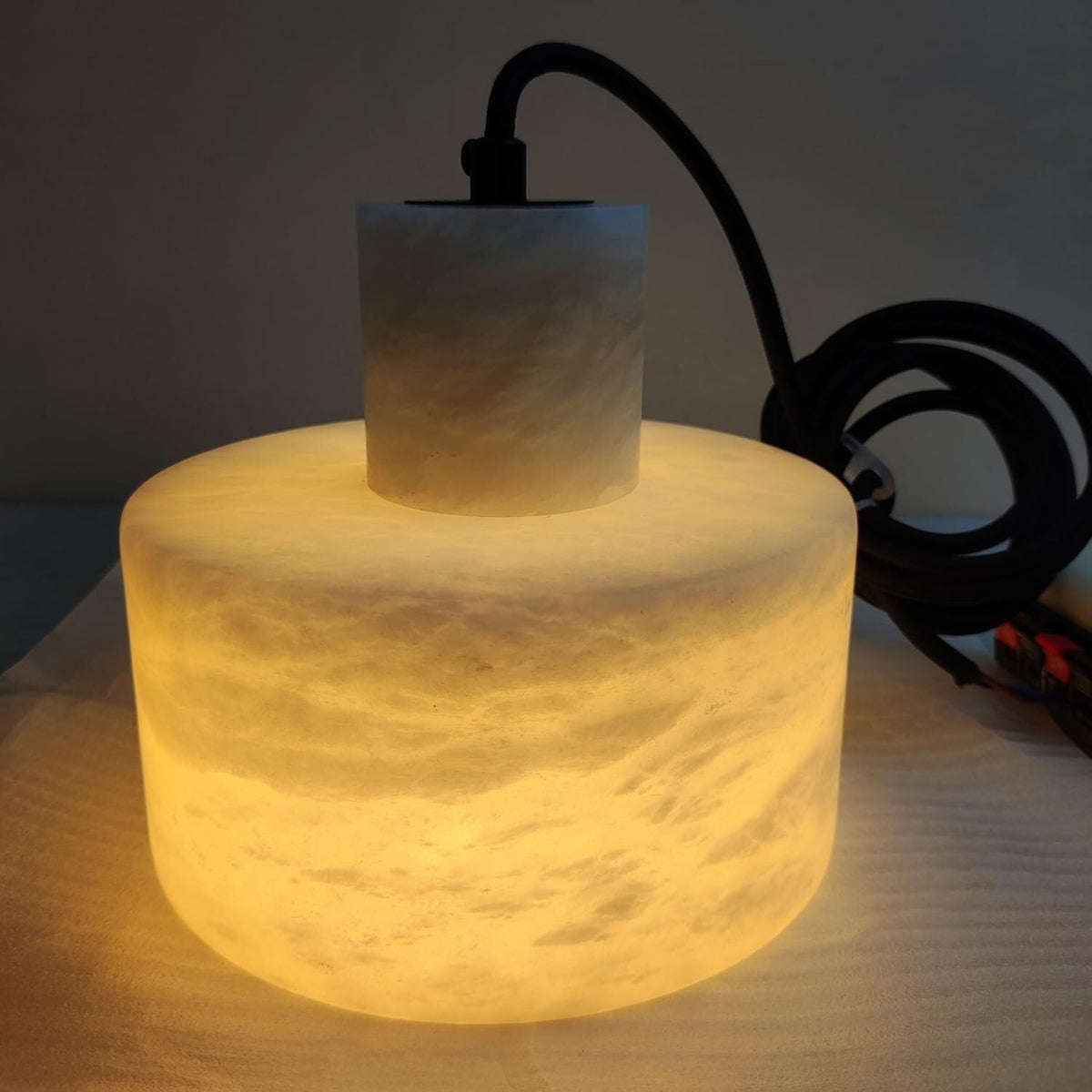 Stone Cylinder Hanging Lamp White Adjustable Drop Ceiling Fixture for Kitchen Island Dining Room Bedroom Hallway Natural Alabaster E27 Socke | Thomler