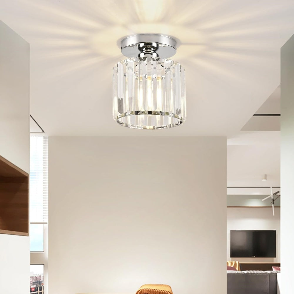 Cube Crystal Flush Mount Ceiling Light with Brass Frame 10 Inch for Bedroom Hallway Entryway Living Room Office Modern Home Lighting Fixture | Thomler