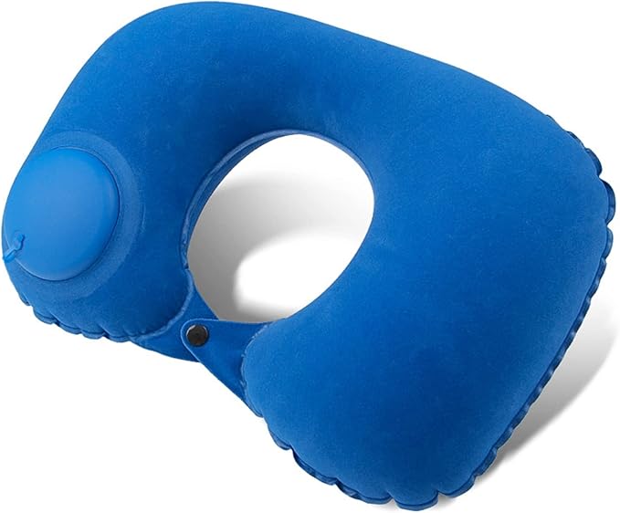 Inflatable Neck Travel Pillow with Built-In Hand Pump for Airplane, Car & Train Trips | Waterproof Ergonomic Support | Compact Portable Desi | Thomler