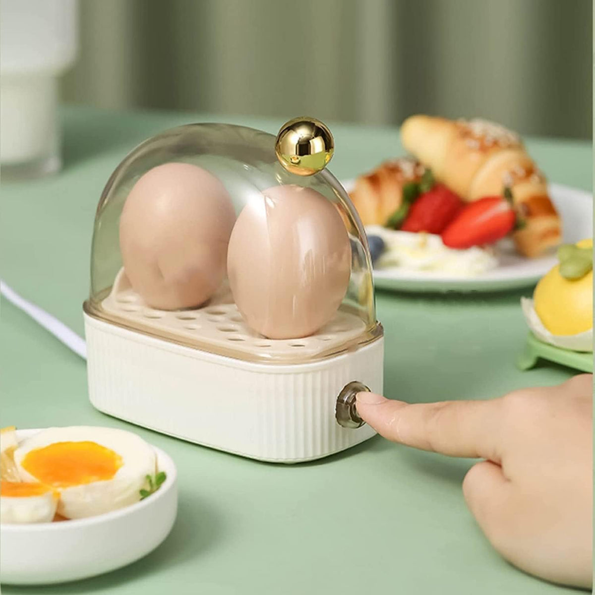 Dual-Egg Electric Steamer 5 in Wide Countertop Appliance Soft Medium Hard Boiled Breakfast Maker Small Kitchen Automatic Shutoff One-Touch B | Thomler
