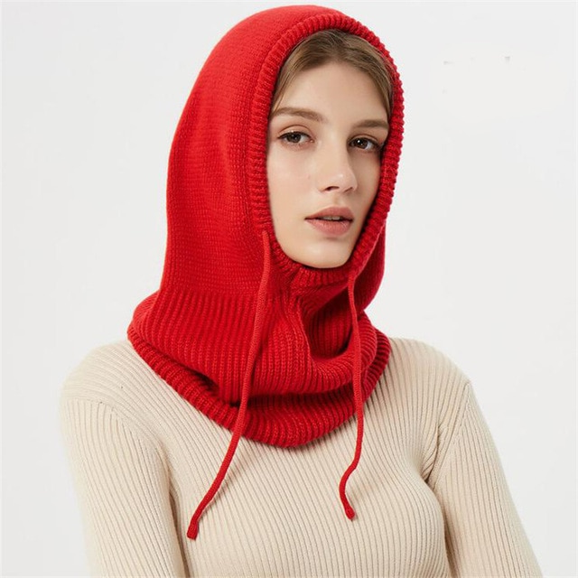 Strickmütze mit Kapuze und Kordelzug, verstellbare Passform, Kopfbedeckung für kaltes Wetter für Damen, Accessoire für den Herbst