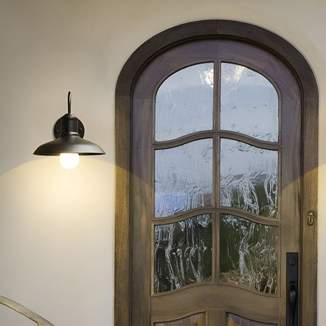 Iron Sconce Fixture with Curved Arm for Patio Garage Barn Entry 9-11 in Shade Weatherproof IP65 LED 1400 Lumen Neutral White Metal Housing | Thomler