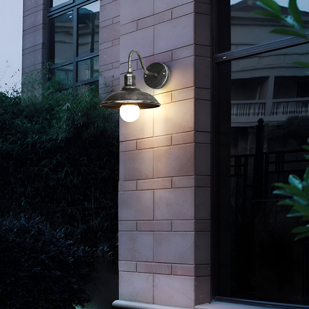 Iron Sconce Fixture with Curved Arm for Patio Garage Barn Entry 9-11 in Shade Weatherproof IP65 LED 1400 Lumen Neutral White Metal Housing | Thomler