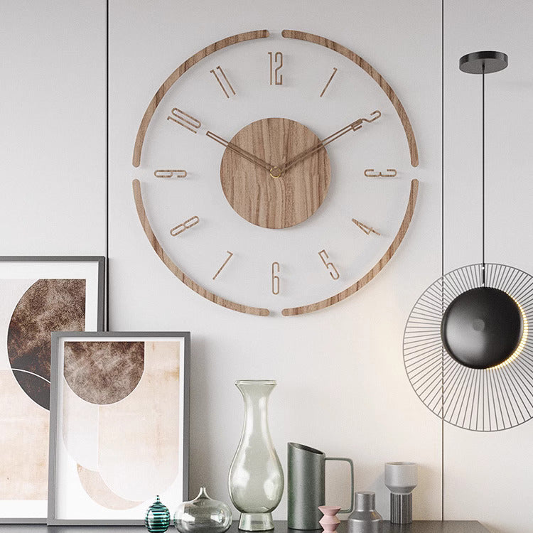 Wooden Silent Wall Clock 14 Inch Round Timepiece for Modern Homes Nordic Minimalist Decor Battery Operated Bedroom Kitchen Living Room Offic | Thomler