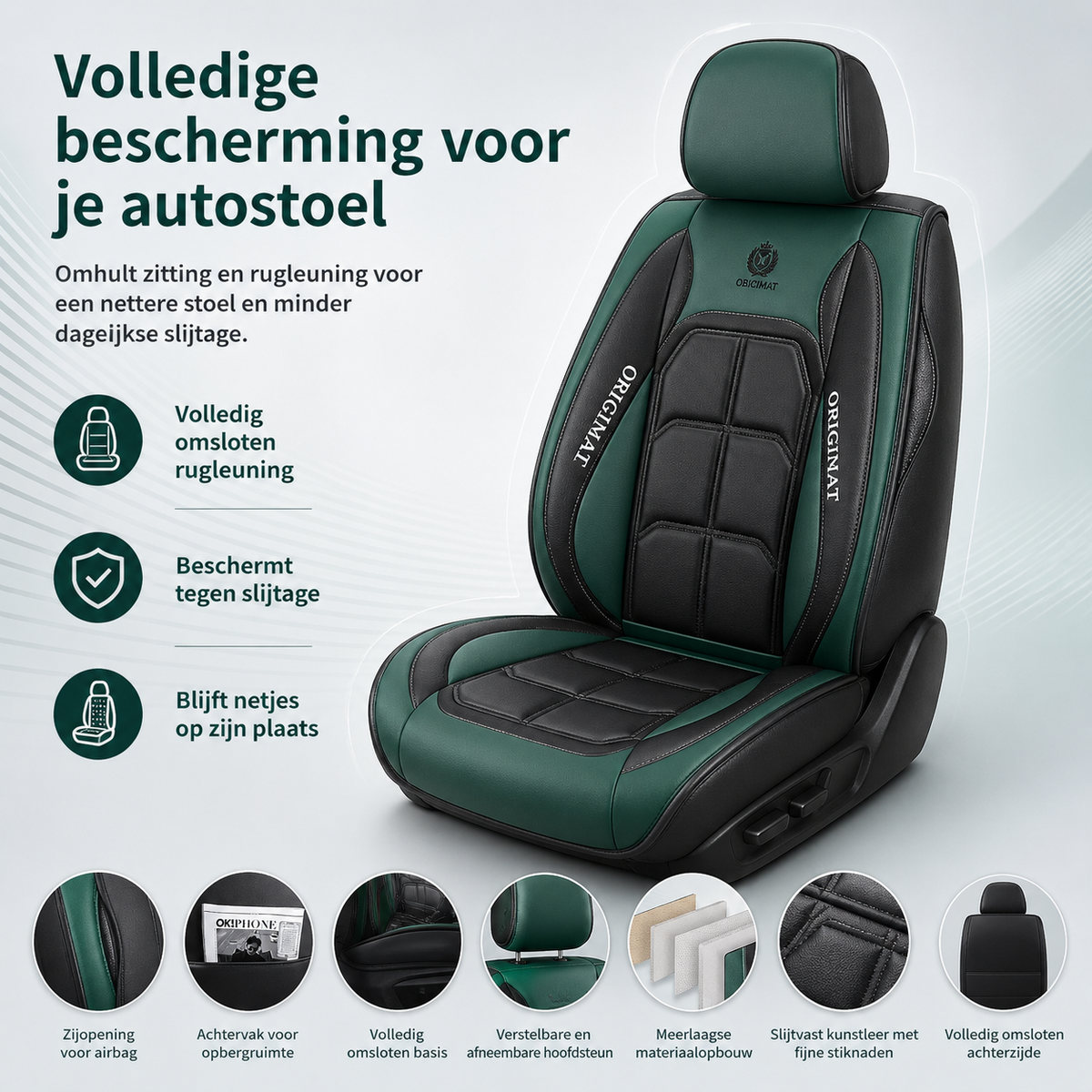 Padded Car Seat Cover Set – 11-Piece Full Coverage with Back Pocket & Side Cutout