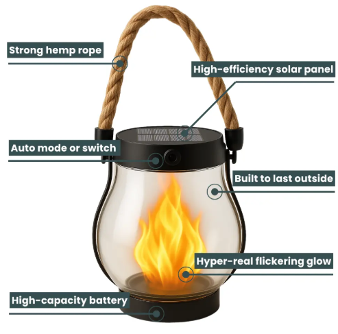 USB Rechargeable Portable Lantern with Hemp Handle & Auto Light Sensor for Patio Deck Porch Bedroom Camping Outdoor Indoor Ambient Lighting | Thomler