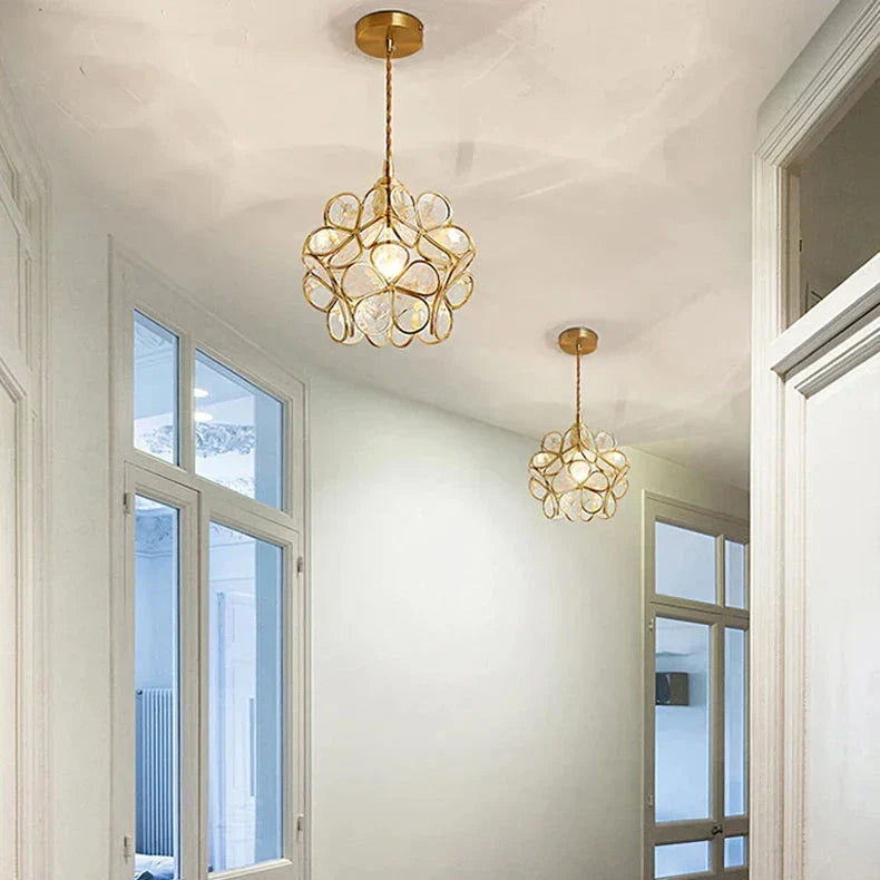Sculptural Glass Hanging Light 9 Inch Floral Design Warm LED Adjustable Ceiling Fixture for Bedroom Kitchen Dining Nook Modern Botanical Ins | Thomler