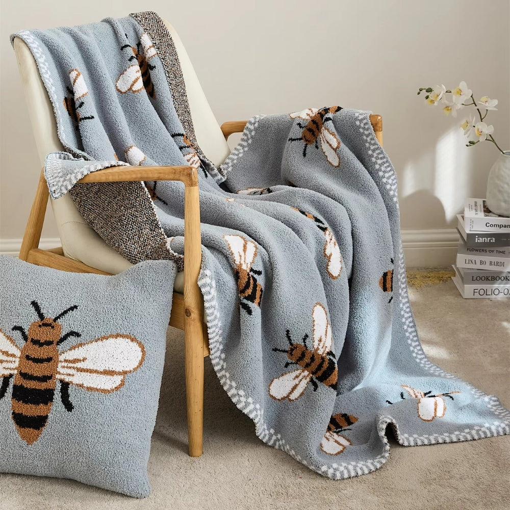 Honeybee Jacquard Knit Throw Blanket – Lightweight Microfiber for Couch, Bed & Travel – 51×63 Inch