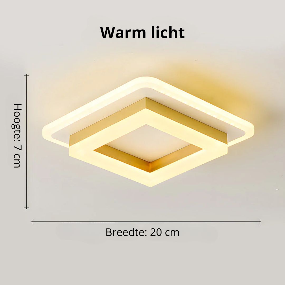 Flush Mount LED Light Fixture Square Layered Design 1920 Lumens for Bedroom Hallway Living Room Kitchen Den Black Gold Finish Contemporary M | Thomler