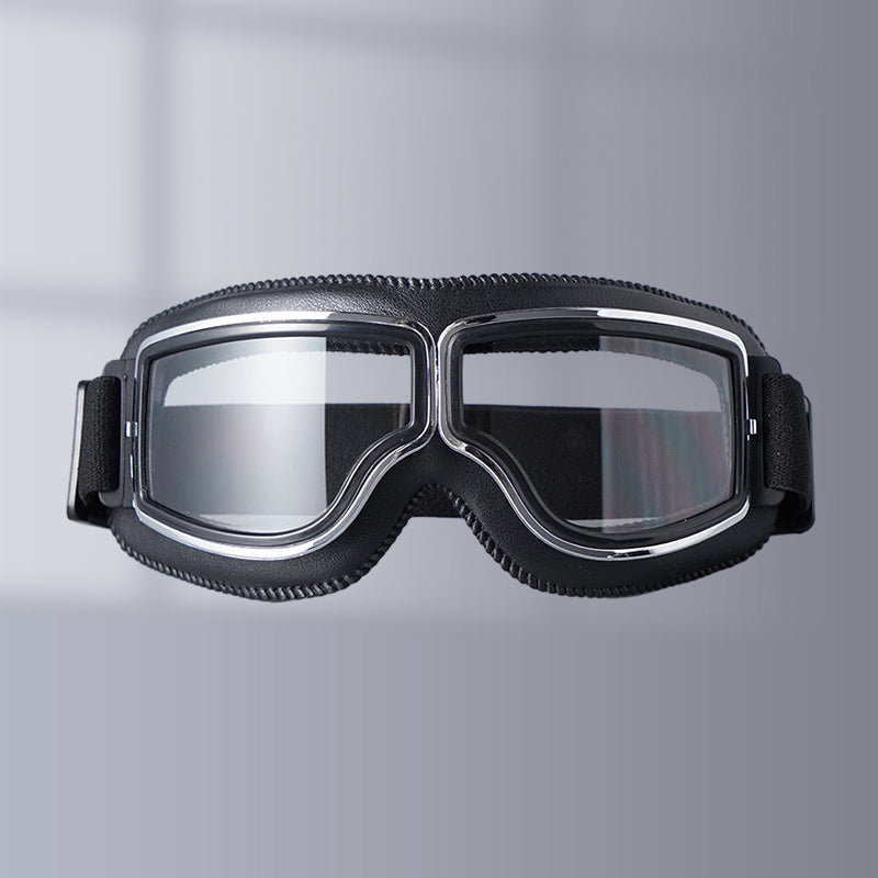 Retro motorbril met verstelbare band, UV-bescherming & stootvaste polycarbonaat lens voor motorrijden, fietsen & buitengebruik