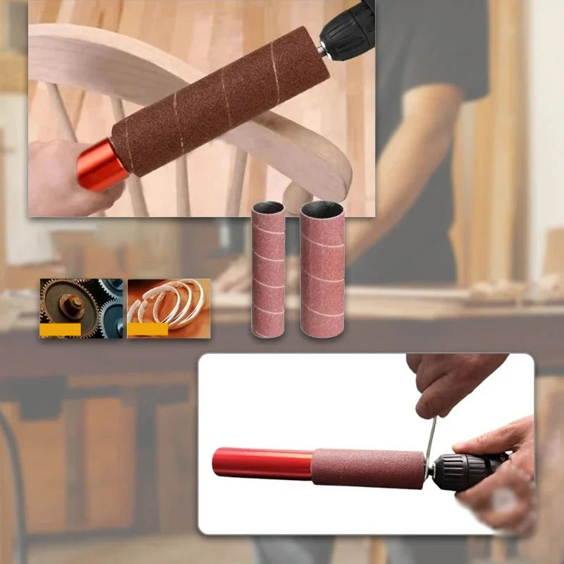 Kit adaptador de lijadora de tambor para taladro: herramienta de lijado y pulido de husillo para múltiples superficies con 10 mangas de lija para madera, metal y plástico - Trabajo | Thomler