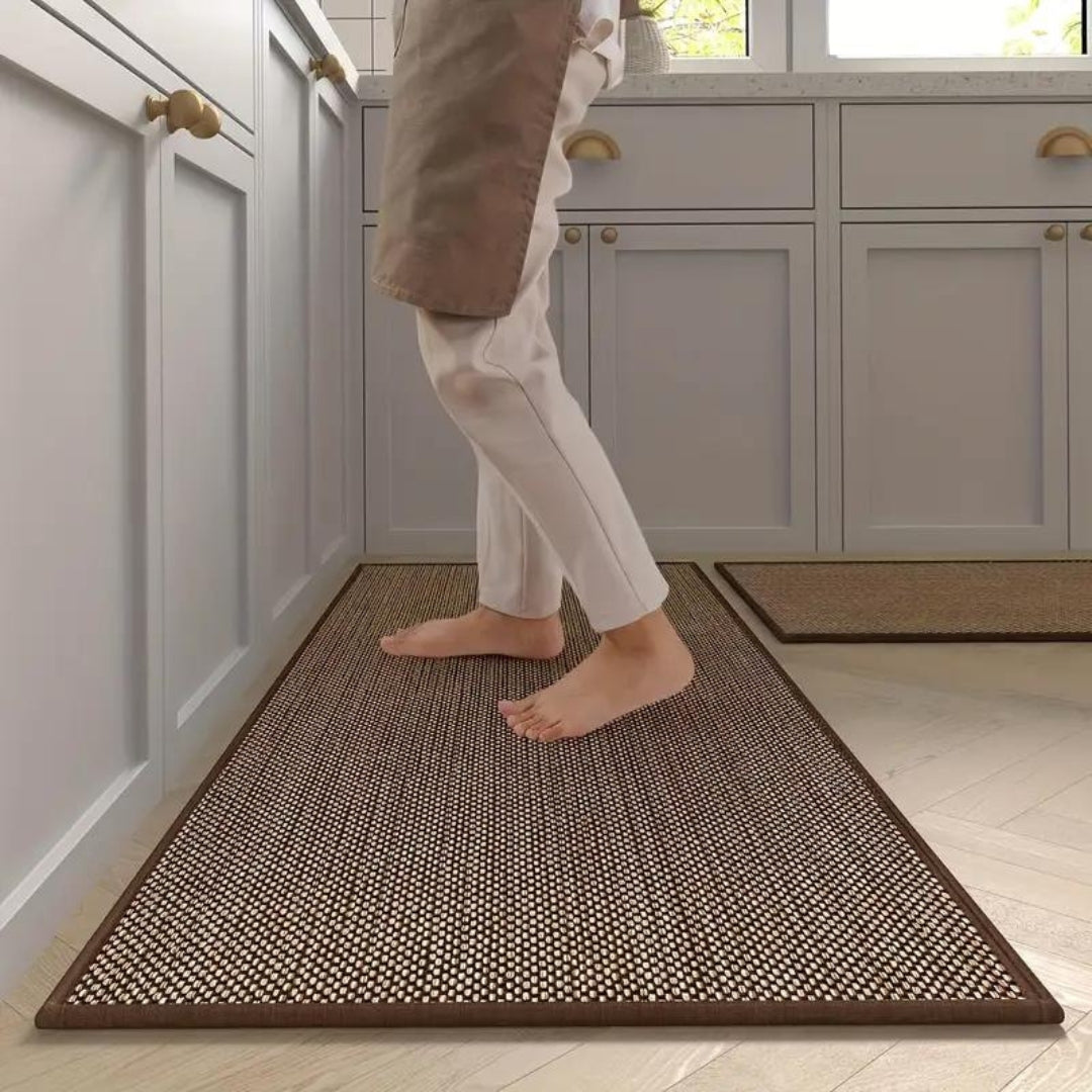 Anti-Ermüdungs-Küchenläufer-Set, 46 × 119 cm & 46 × 71 cm, rutschfeste Komfort-Bodenmatten, beige, gepolsterte Stehmatte für Spüle, Herd und Kochbereich | Thomler