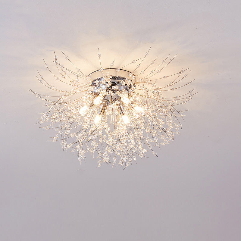 Flush Mount Ceiling Light with Crystal Dandelion Design – 16 in Gold & Silver Fixture for Bedroom, Hallway, Bathroom | Thomler