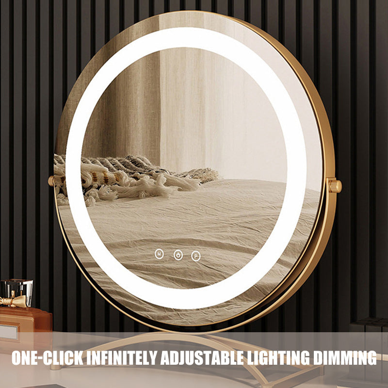 Rechargeable Lighted Vanity Mirror 16 Inch Round Tabletop Mirror with Adjustable LED Brightness Dimmable 360 Rotation for Makeup Skincare Be | Thomler