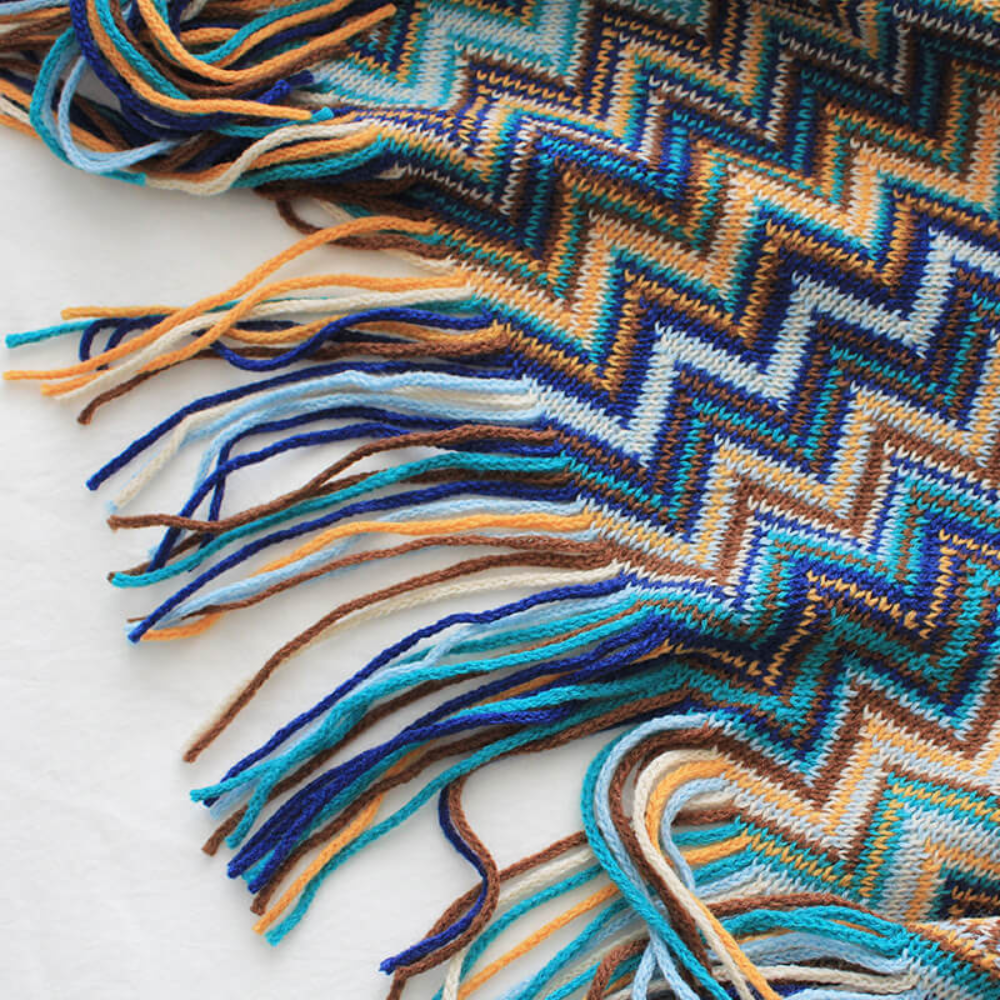 Chevron Knit Throw Blanket with Fringe Trim – Lightweight Acrylic for Year-Round Comfort