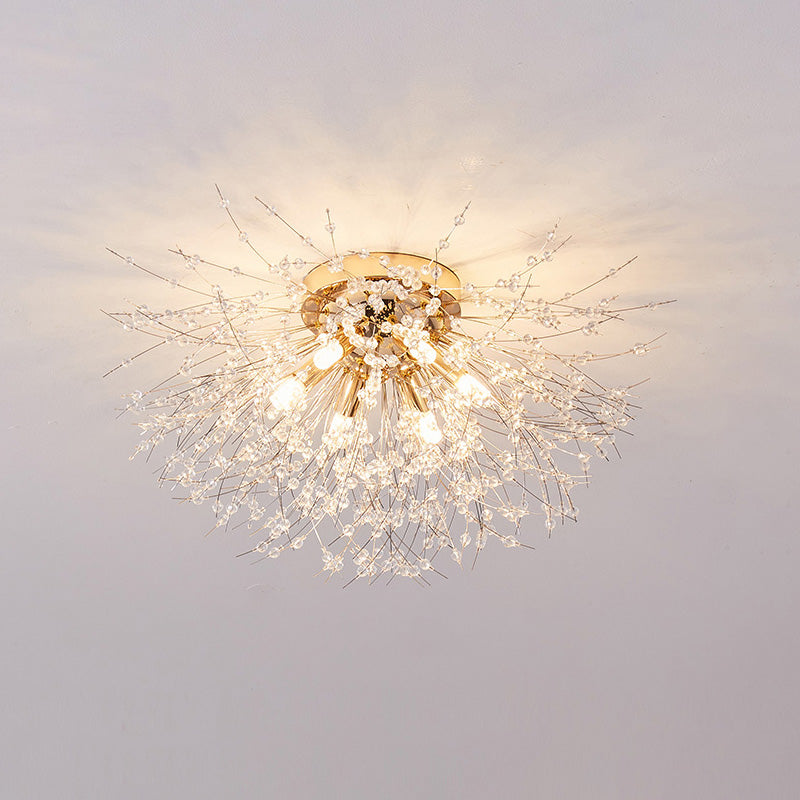 Flush Mount Ceiling Light with Crystal Dandelion Design – 16 in Gold & Silver Fixture for Bedroom, Hallway, Bathroom | Thomler