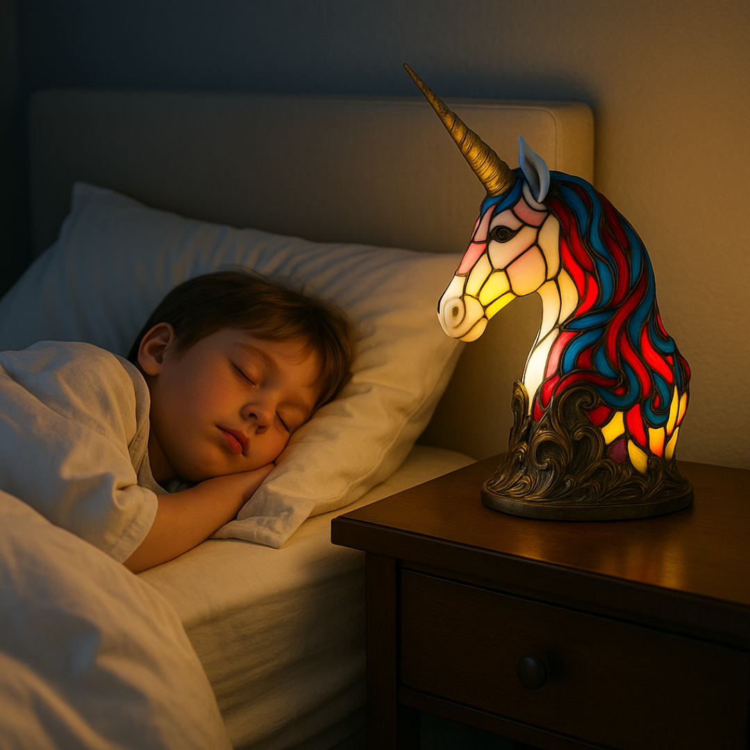 Lámpara de noche de unicornio hecha a mano con luz cálida para habitaciones infantiles, guarderías y decoración de mesita de noche - Lámpara de escritorio de animal de fantasía caprichosa, regalo | Thomler
