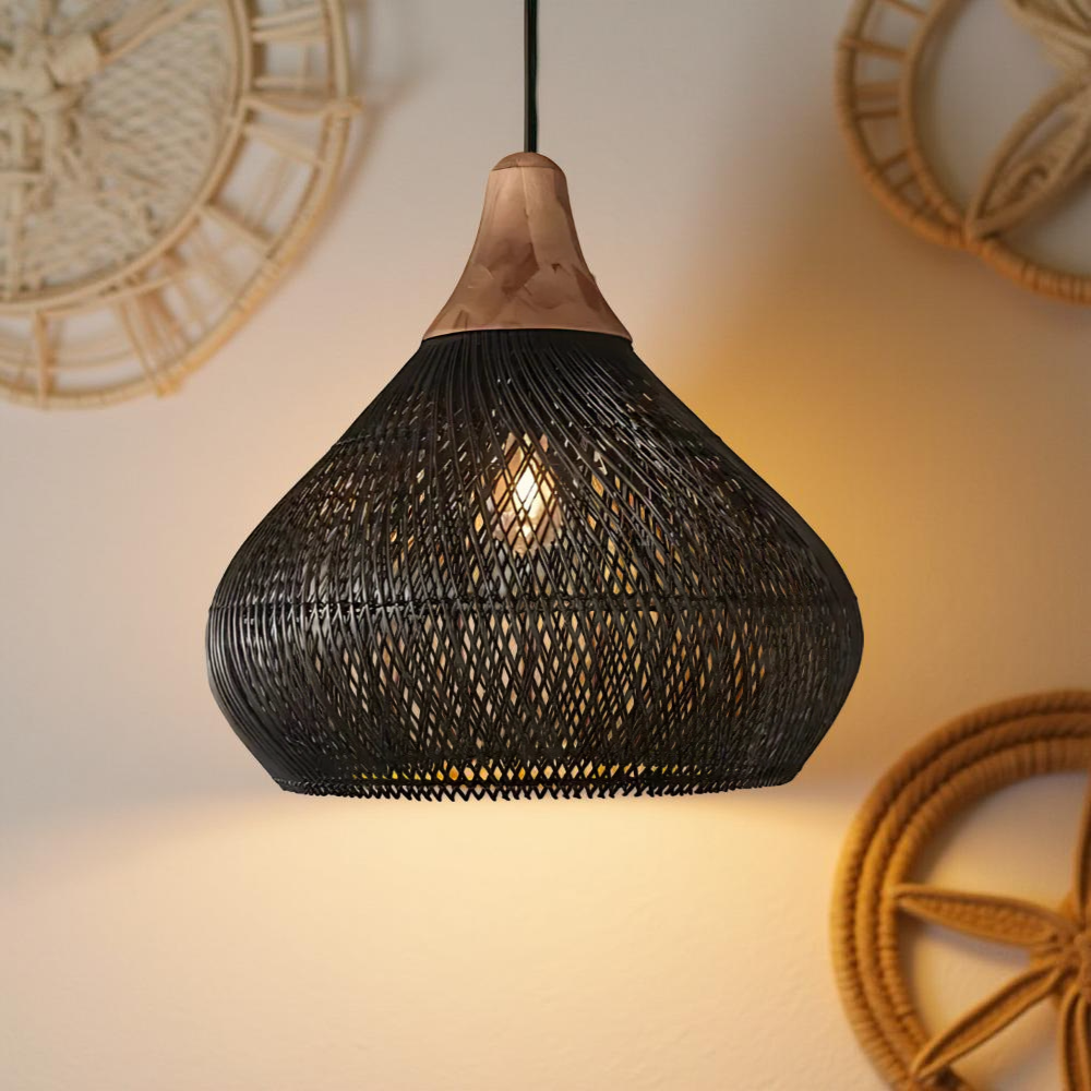 Woven Wicker Ceiling Light 20 in Natural Fiber Shade for Kitchen Island Dining Room Overhead Boho Farmhouse Organic Texture Rope Hanging Fix | Thomler