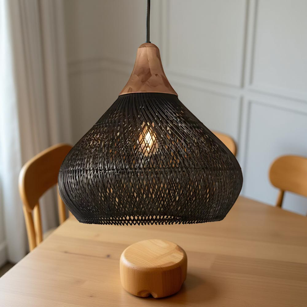 Woven Wicker Ceiling Light 20 in Natural Fiber Shade for Kitchen Island Dining Room Overhead Boho Farmhouse Organic Texture Rope Hanging Fix | Thomler