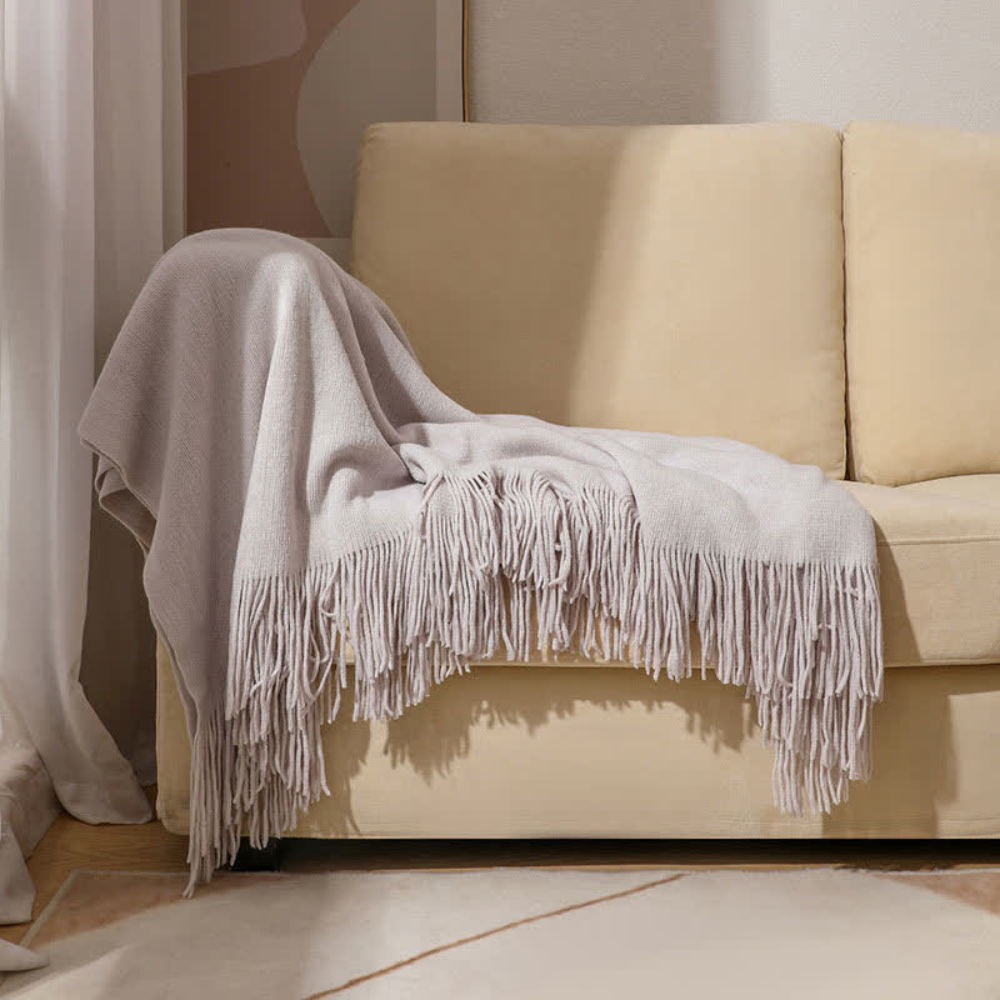 Schwere, strukturierte Wohndecke mit Fransen – Acryl-Gewebe für Sofas, Betten und den Außenbereich