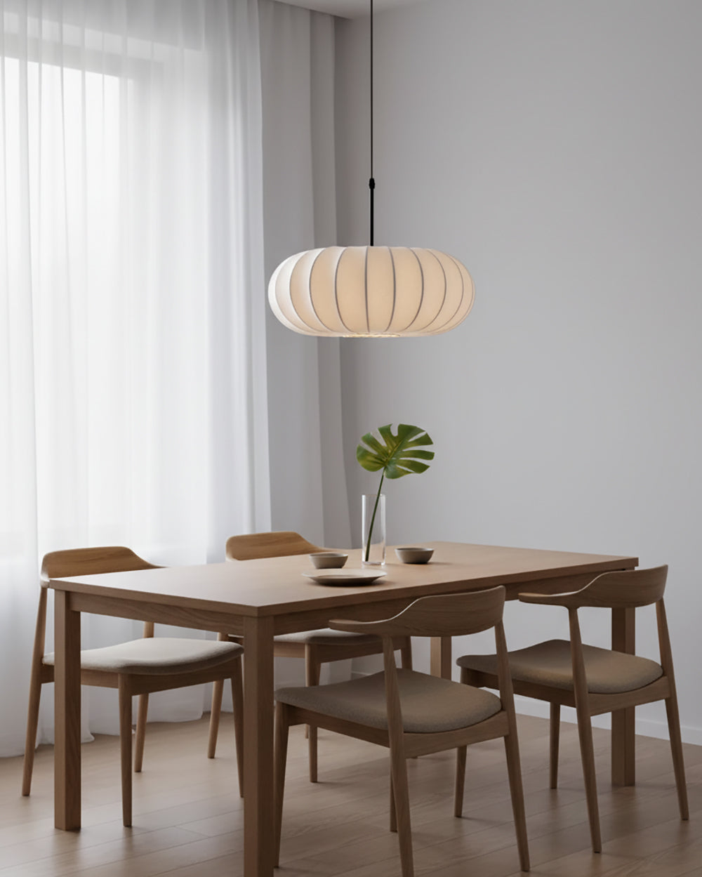 Hanging Ceiling Light with Cloth Shade for Dining Room & Kitchen – Adjustable Height, E26 Socket, Dimmable – 12 in White Fixture for Modern | Thomler