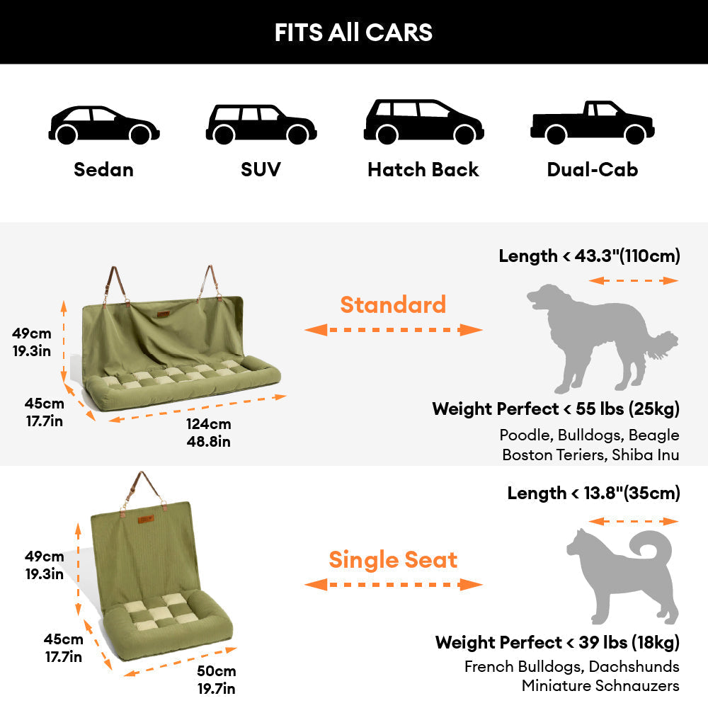 Dog Car Seat Cover with Bolster Sides for Back Seat | Protective Waterproof Pet Travel Hammock for Large Dogs SUV Truck Sedan | Quilted