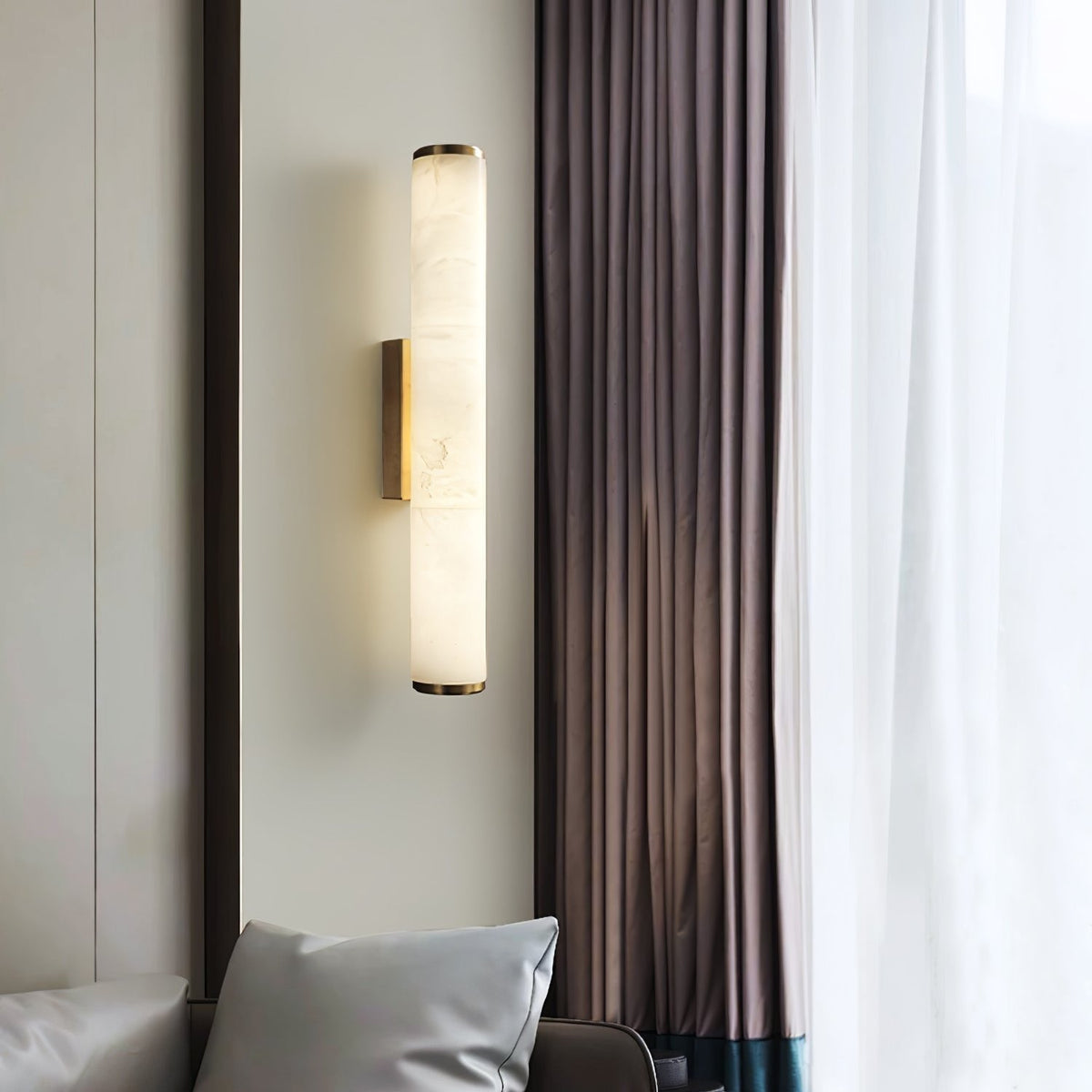 Vertikale Wandleuchte aus Stein und Metall mit sanftem LED-Licht für Schlafzimmer, Flure und Wohnzimmer – Uplight-Design bis 31 Zoll