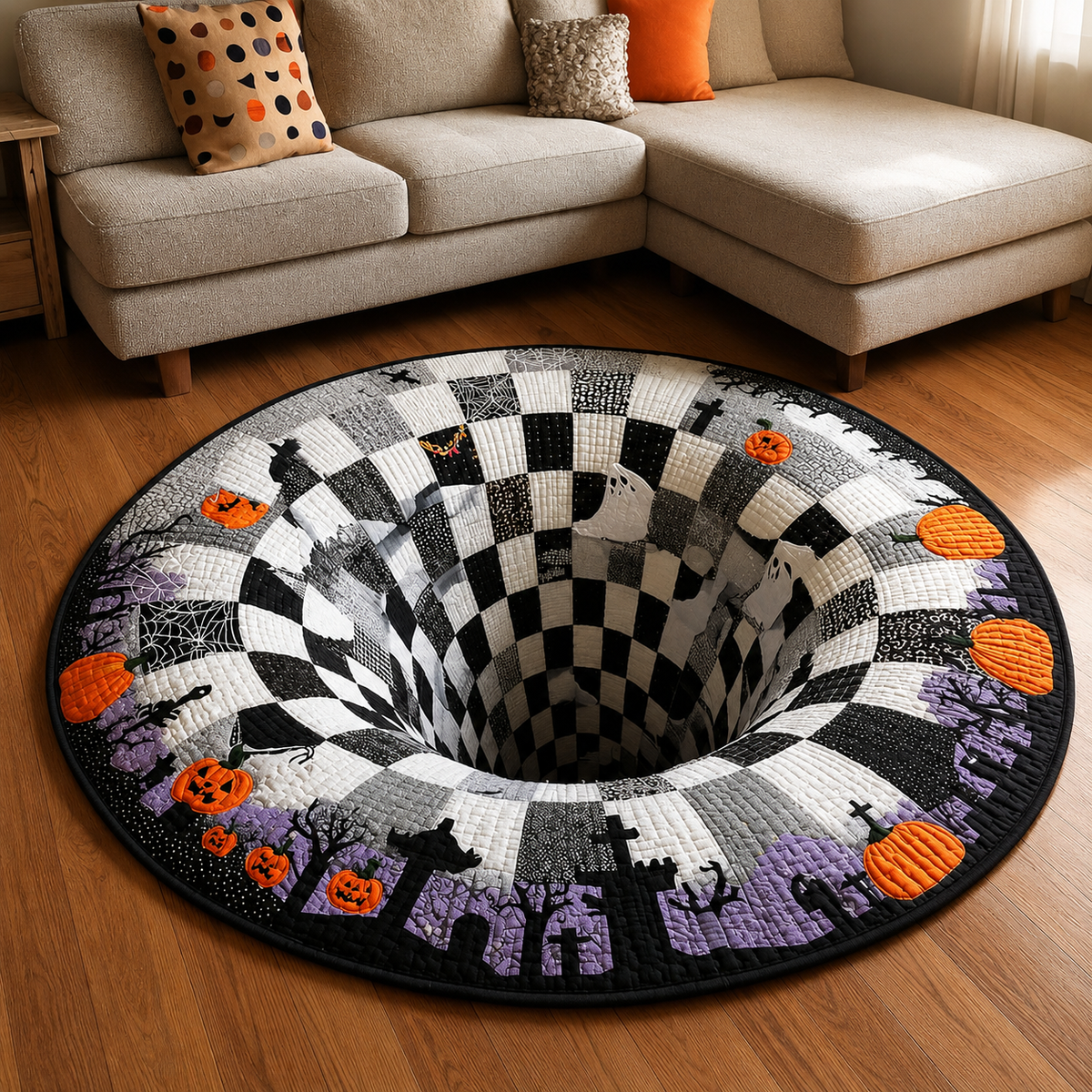 Alfombra de Halloween con vórtice de esqueleto 3D