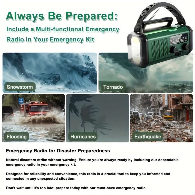 Radio de emergencia solar de manivela con linterna y cargador de teléfono para acampada, senderismo, supervivencia al aire libre y preparación ante cortes de energía