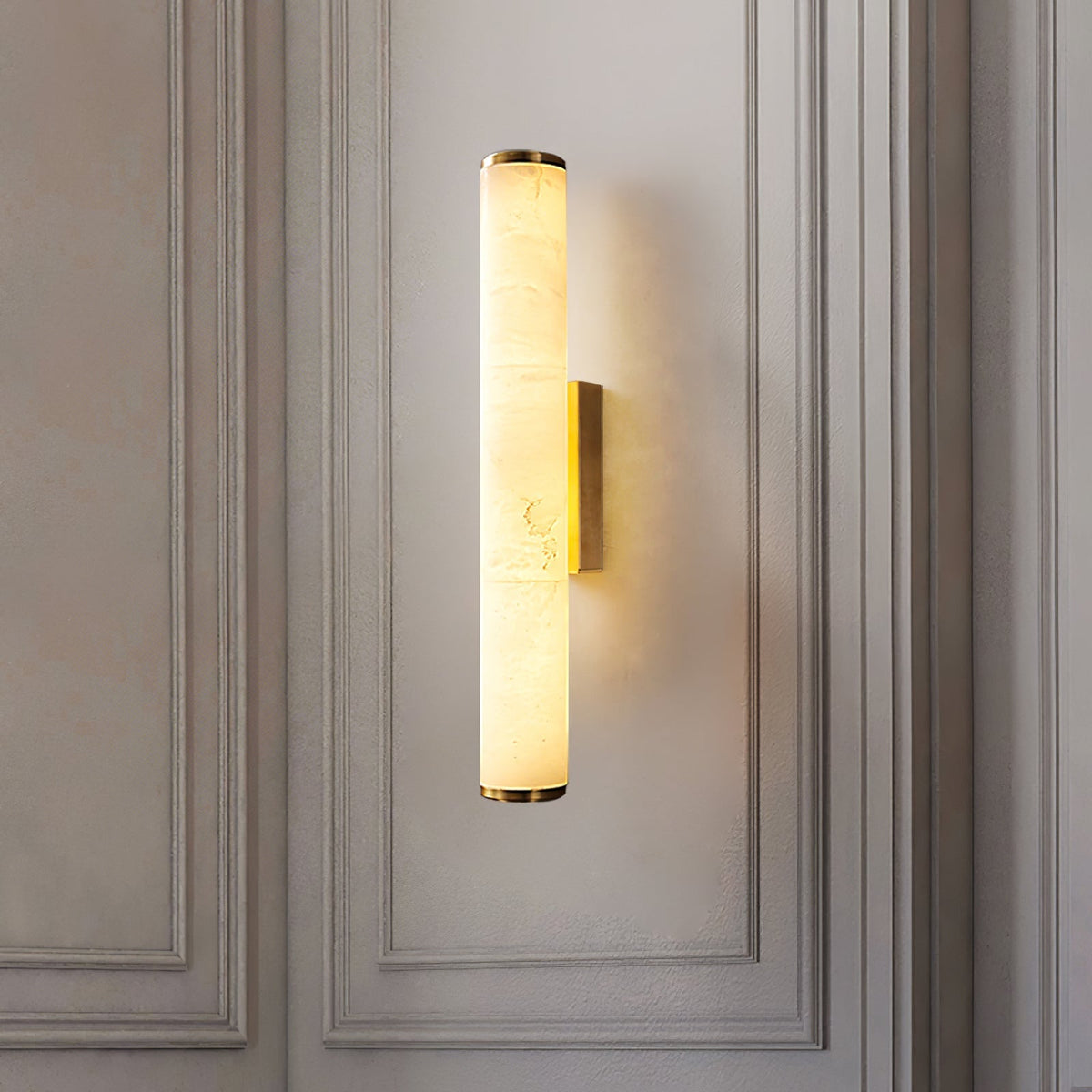 Vertikale Wandleuchte aus Stein und Metall mit sanftem LED-Licht für Schlafzimmer, Flure und Wohnzimmer – Uplight-Design bis 31 Zoll