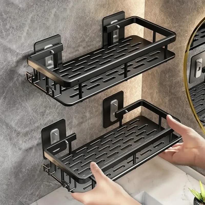 Wall Mount Adhesive Shower Caddy Corner Organizer – No-Drill Waterproof Storage Rack for Bathroom, Toilet & Sink – ABS & Steel in Black or S | Thomler