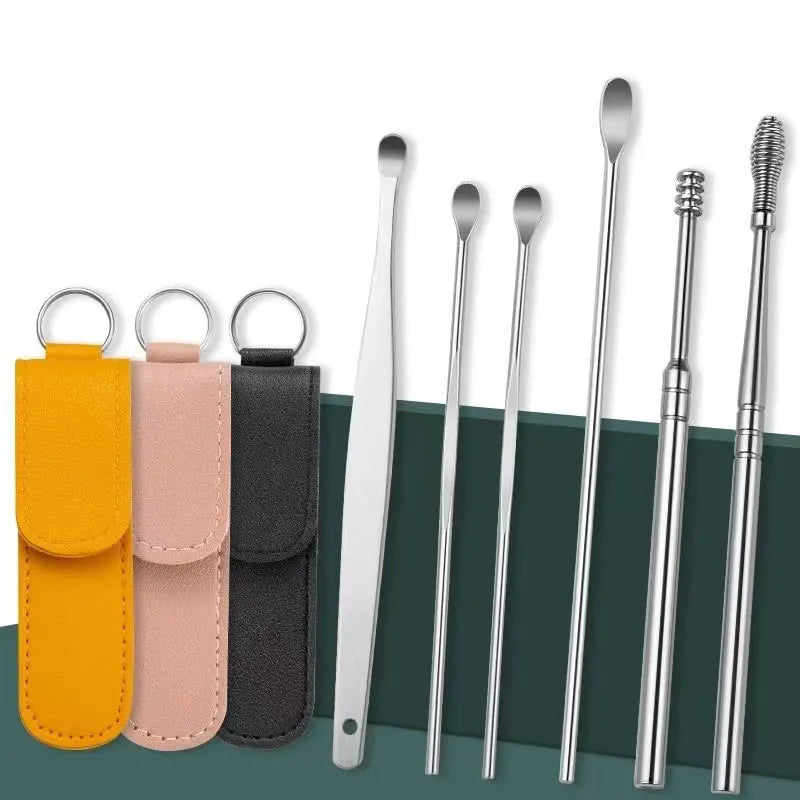 6-teiliges Ohrenreinigungs-Set aus Edelstahl, wiederverwendbare Ohrenschmalz-Entferner mit Aufbewahrungsetui, sichere und effektive Ohrenhygiene für Erwachsene und Kinder