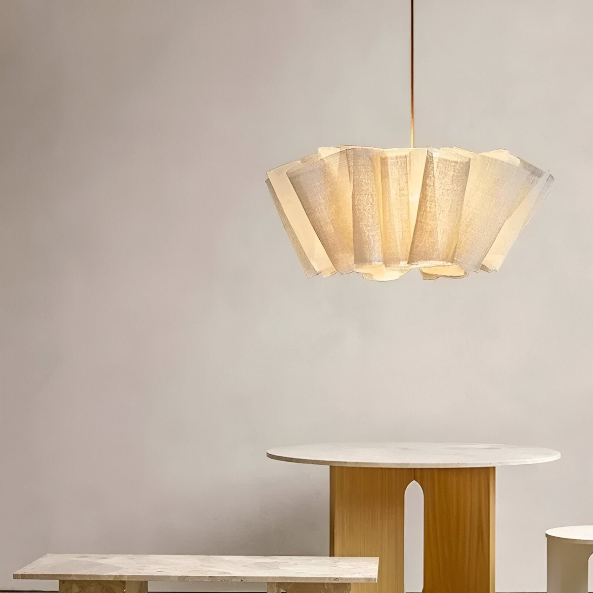 Geplooide stoffen hanglamp voor aan het plafond 40 cm Warm Crème voor eetkamer keukeneiland Scandinavisch Japans modern minimalistisch sfeervol licht | Thomler