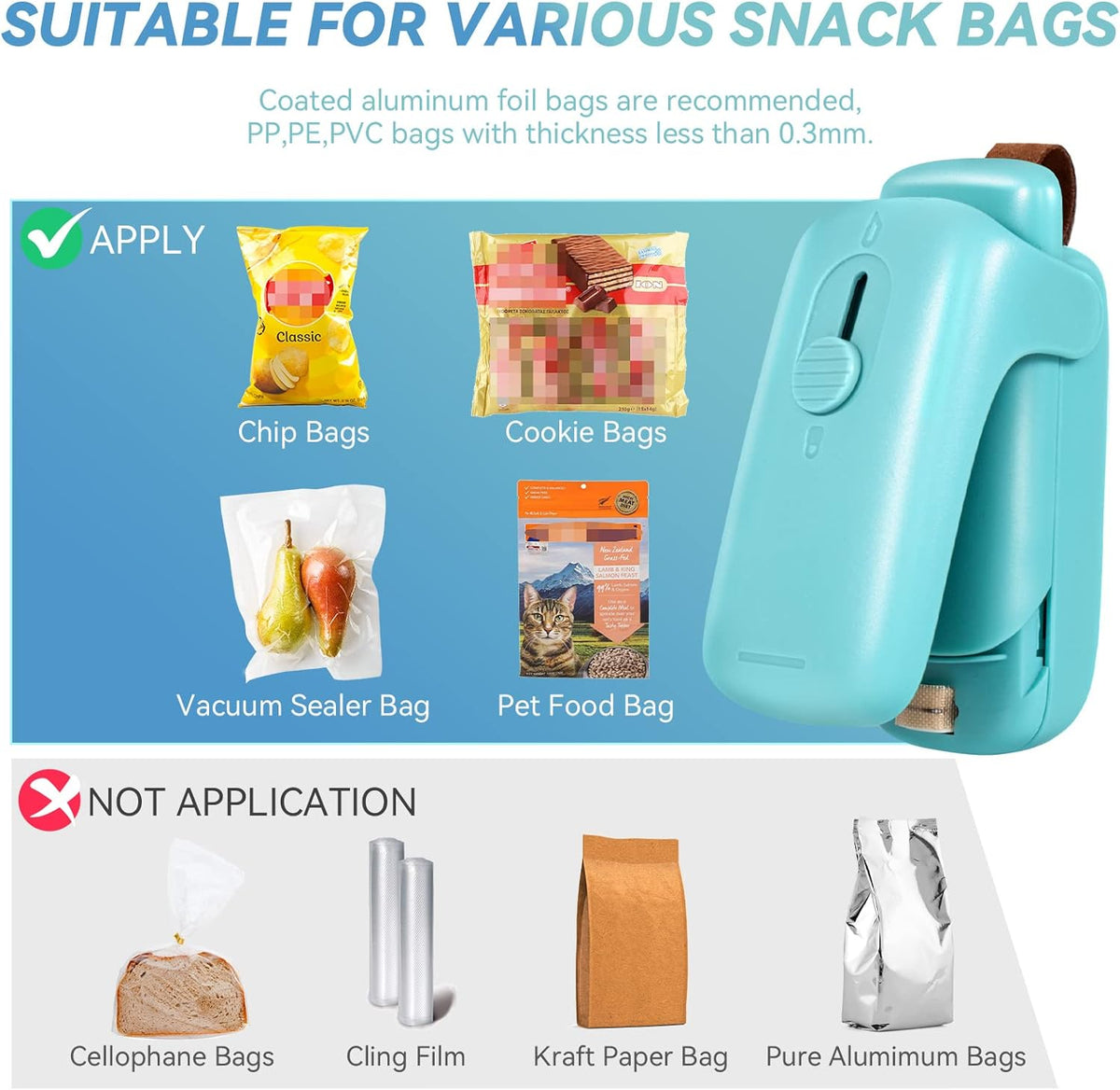 Handheld Mini Bag Heat Sealer with Cutter
