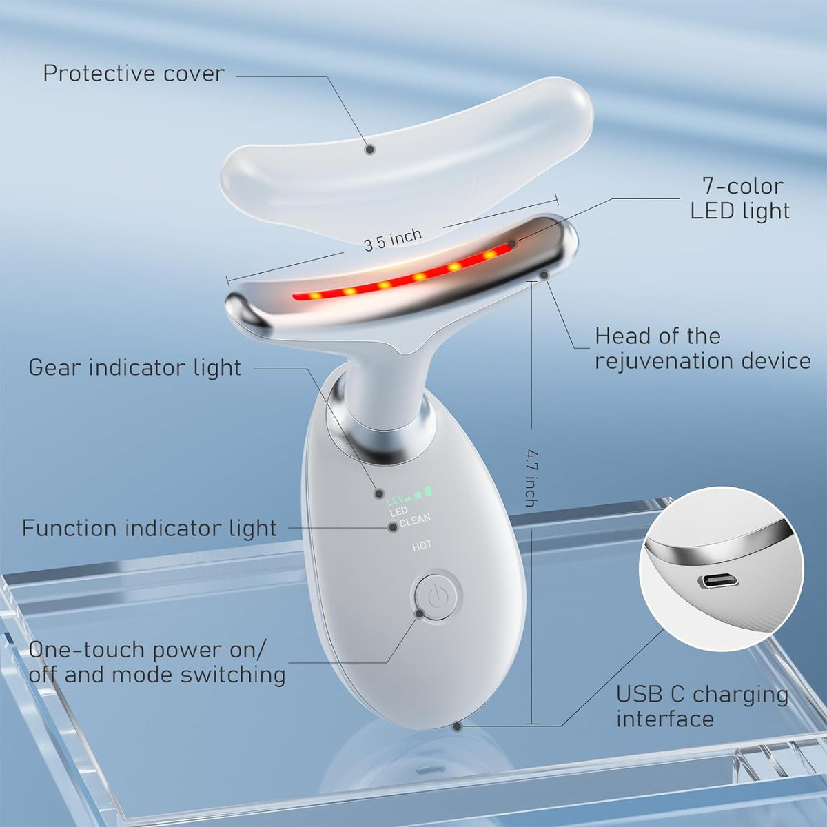 Facial and Neck Massager with LED Light and Warmth