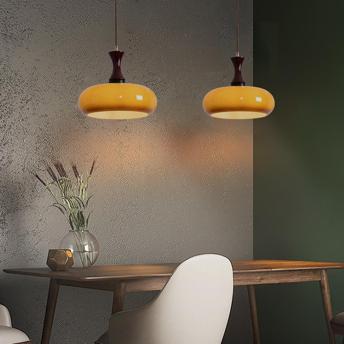 Handgefertigte Deckenleuchte aus Holz & Glas, 12-Zoll Hängeleuchte ideal für Küchen, Essbereiche, Schlafzimmer, E26-Fassung, rustikaler Bauernhausstil M | Thomler
