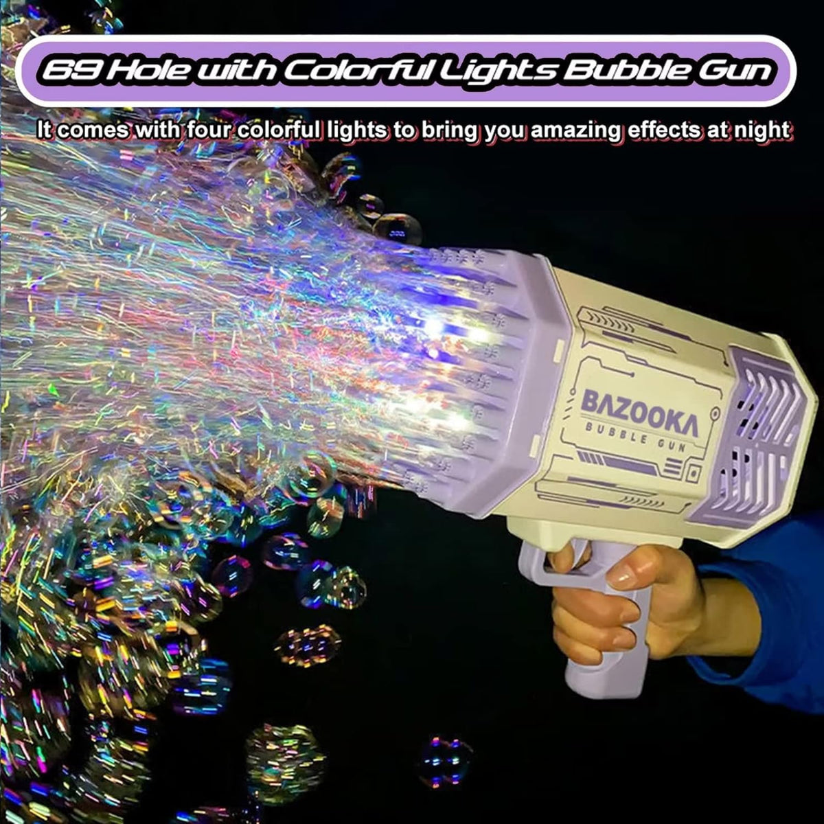 Máquina de burbujas portátil con luces LED, 69 boquillas