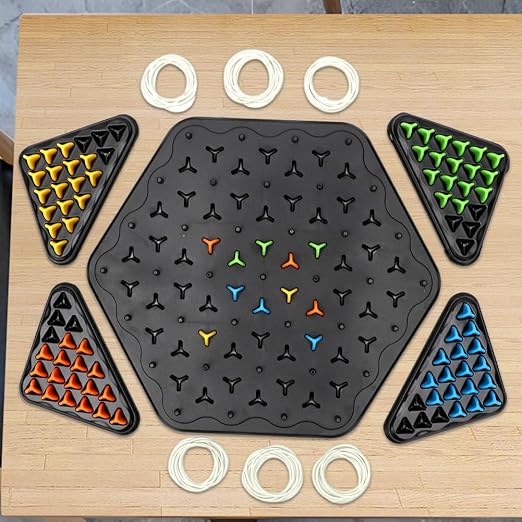 Strategisch driehoeksspel voor kinderen en volwassenen – Schermvrije logische puzzel met pionnen en elastiekjes voor een gezellige spelletjesavond | Thomler
