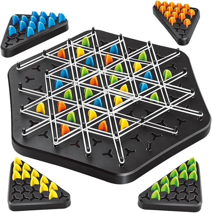 Triangle Strategy Brettspiel für Kinder & Erwachsene – Räumliches Denkspiel mit Stiften & Gummibändern für den Familien-Spieleabend