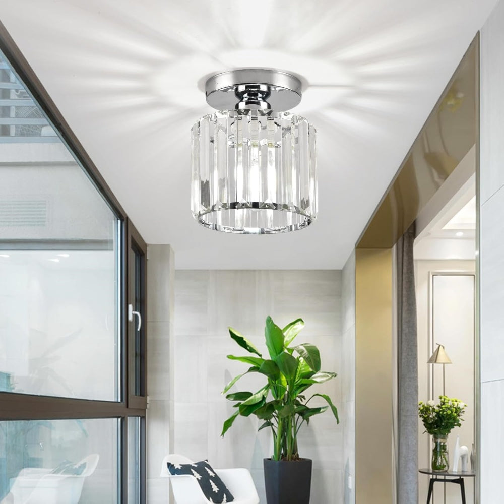 Decorative Flush Mount Light Fixture with Glass Cube and Metal Accents E27 Socket for Entryway Bedroom Small Room Ambient Overhead Lighting | Thomler