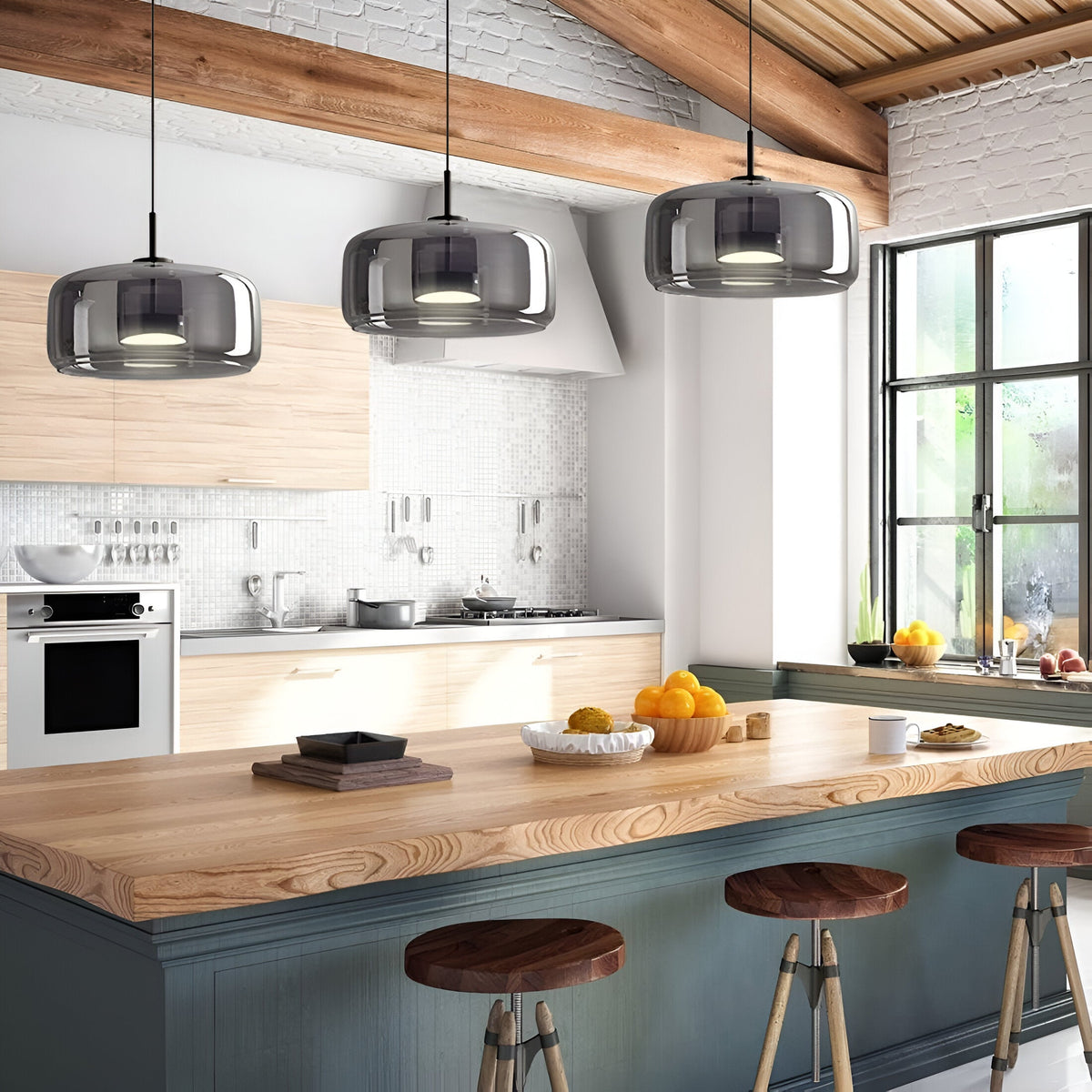 Glass Hanging Ceiling Fixture with Adjustable Cord for Dining Tables & Kitchen Islands | Color-Tunable LED Modern Farmhouse Style | Thomler