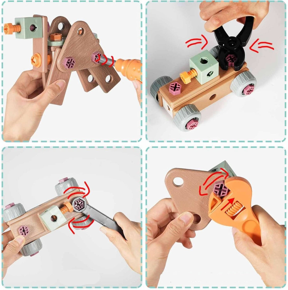 Kinder-Konstruktionsspielzeug-Werkstatt mit realistischen Elektrowerkzeugen, 198-teiliges STEM-Bauset, ABS-Kunststoff, Spielzeug-Bohrmaschine und Schraubendreher für Jungen | Thomler
