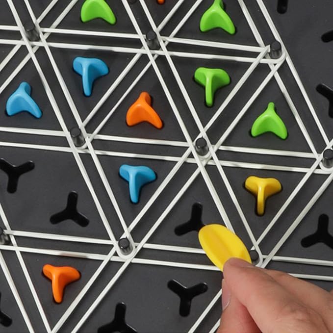 Strategisch driehoeksspel voor kinderen en volwassenen – Schermvrije logische puzzel met pionnen en elastiekjes voor een gezellige spelletjesavond | Thomler